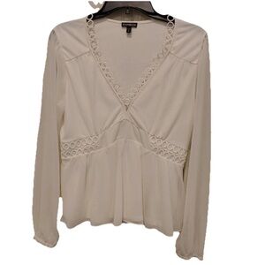 Express Y2K Fitted Babydoll Eyelet Blouse Womens M Coquette Romantic White Sheer